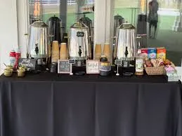 Coffee and tea beverage bar setup at an event